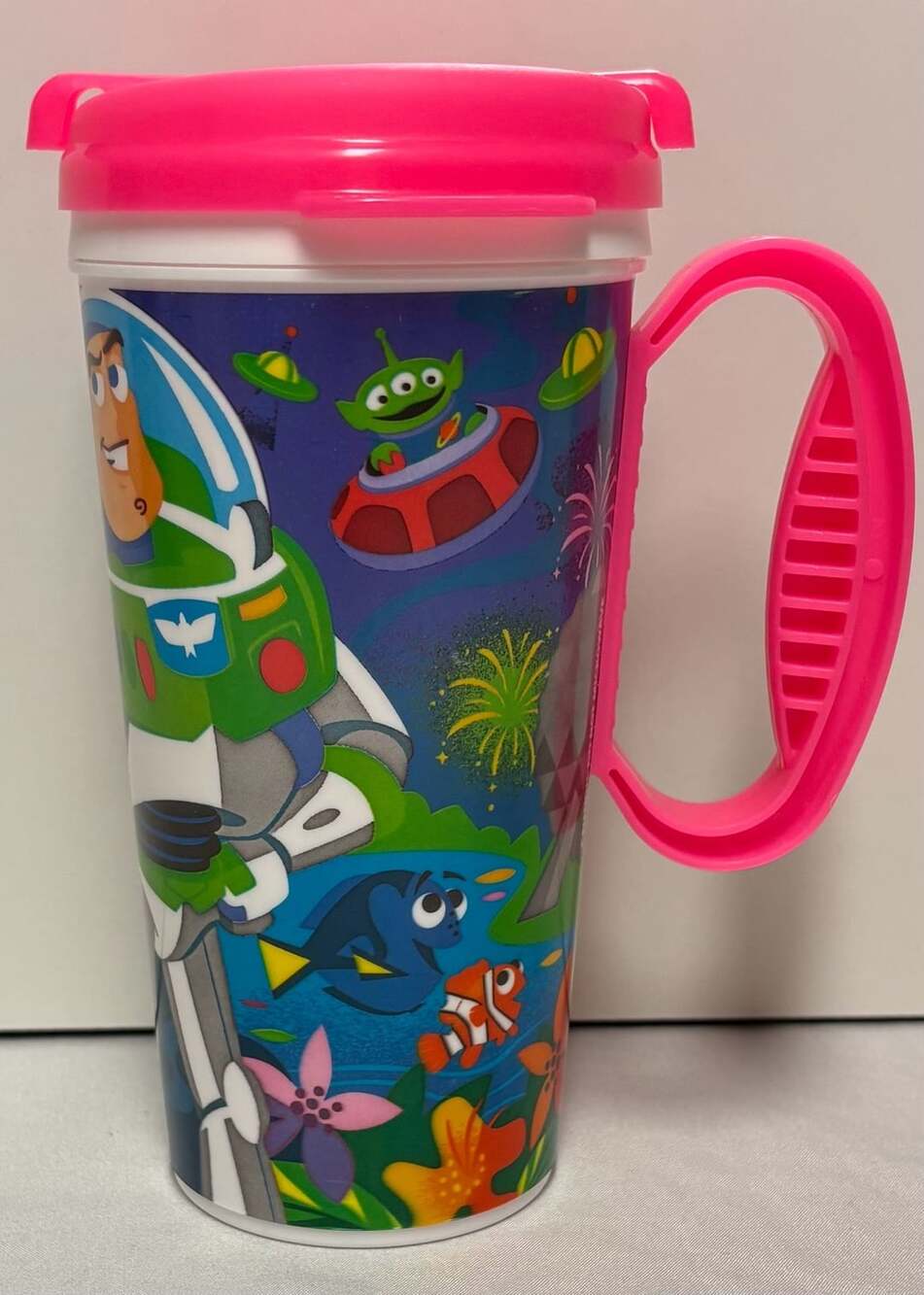 Walt Disney World Pixar Cars Buzz Lightyear Nemo Whirley Refillable Travel Mug